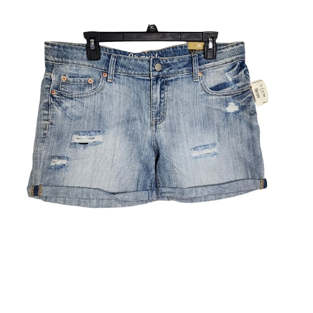 Aeropostale Womens Shorts Sz 12 Boyfriend Blue Destroyed Denim Cuffed 4.5 Inseam